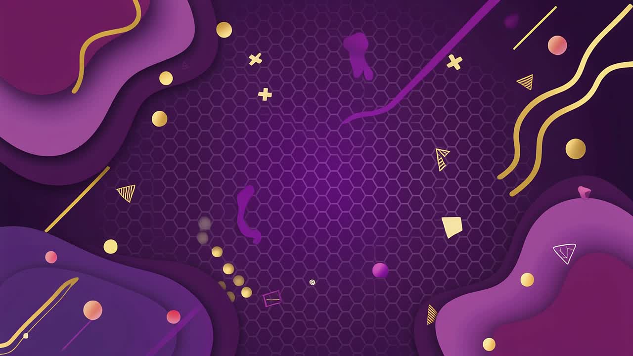 Animated Abstract Background with Moving Purple and Gold Geometric Shapes