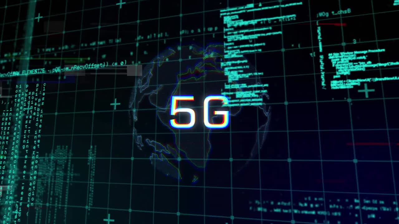 animación de 5g sobre el globo, datos y pantalla digital