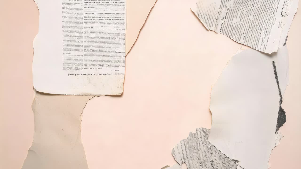 Top-down view of torn paper sheets on a pastel background, creating a textured collage