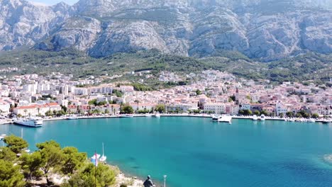 drone flight through the port of makarska in dalmatia