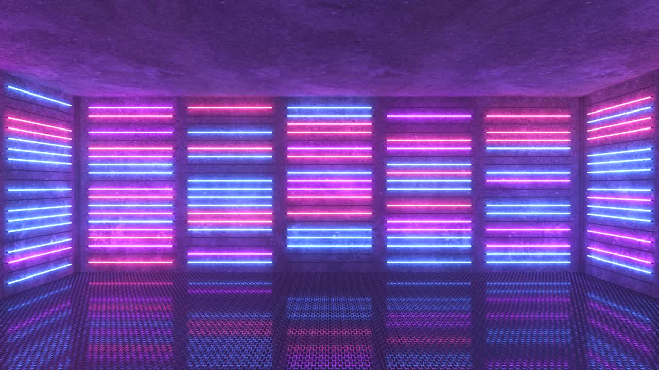 habitación de hormigón de neón rosa y azul