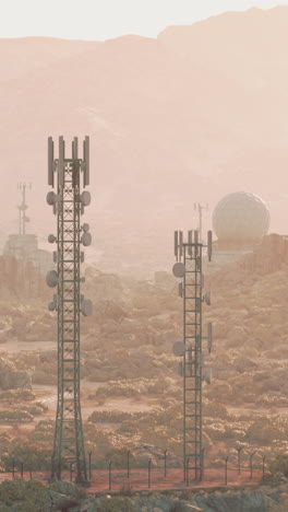 cell towers in a desolate desert landscape