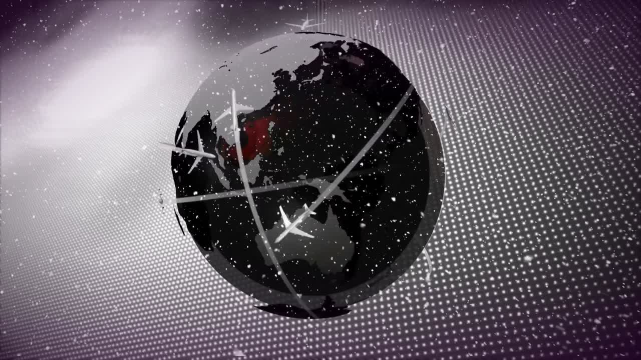 цифровая анимация самолета, путешествующего вокруг земного шара 4k