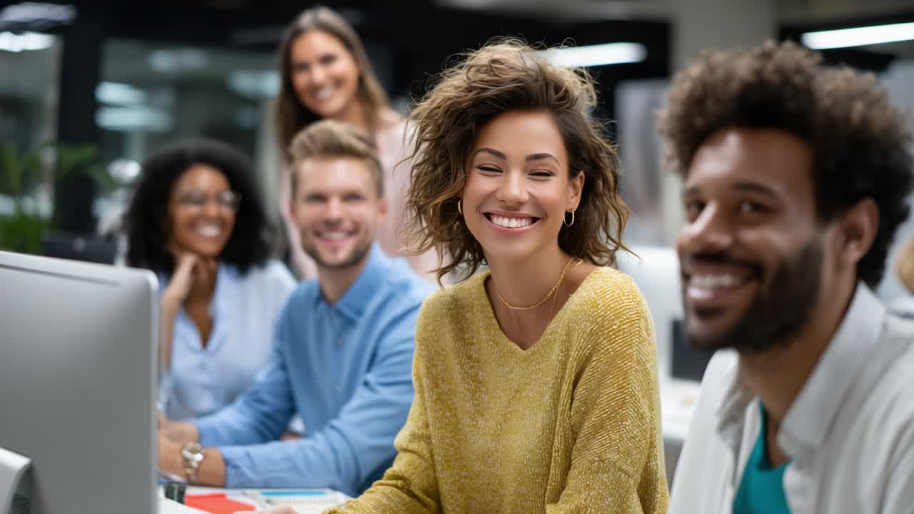Diverse and Happy Team in Modern Office