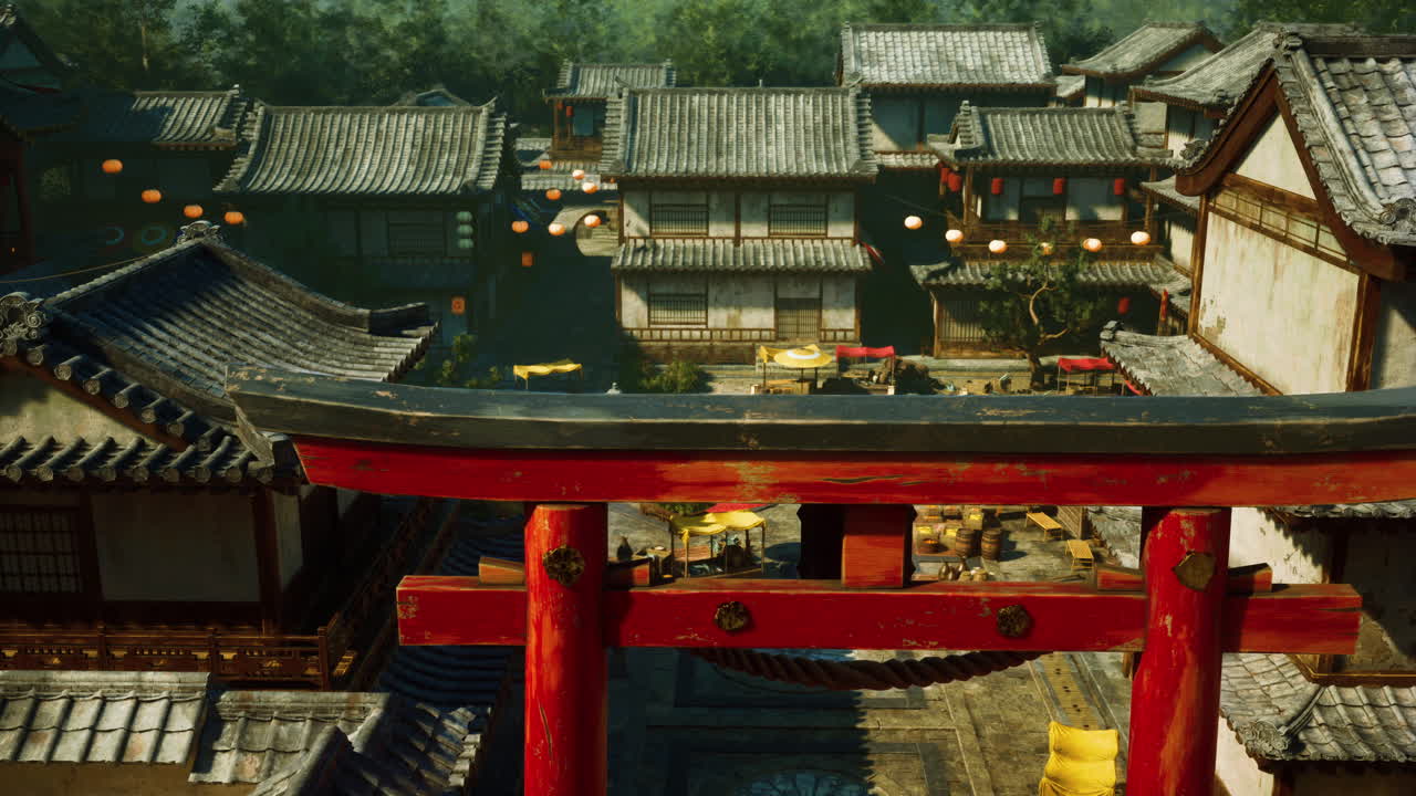 un tranquilo mercado de la aldea japonesa