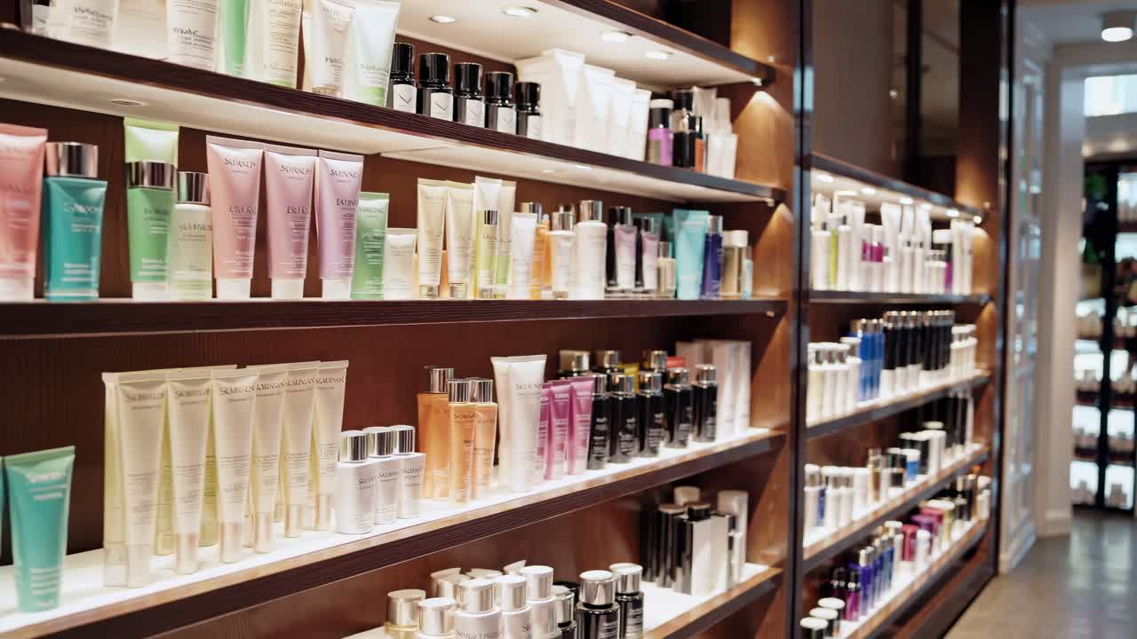 Cosméticos e produtos de cuidados com a pele nas prateleiras