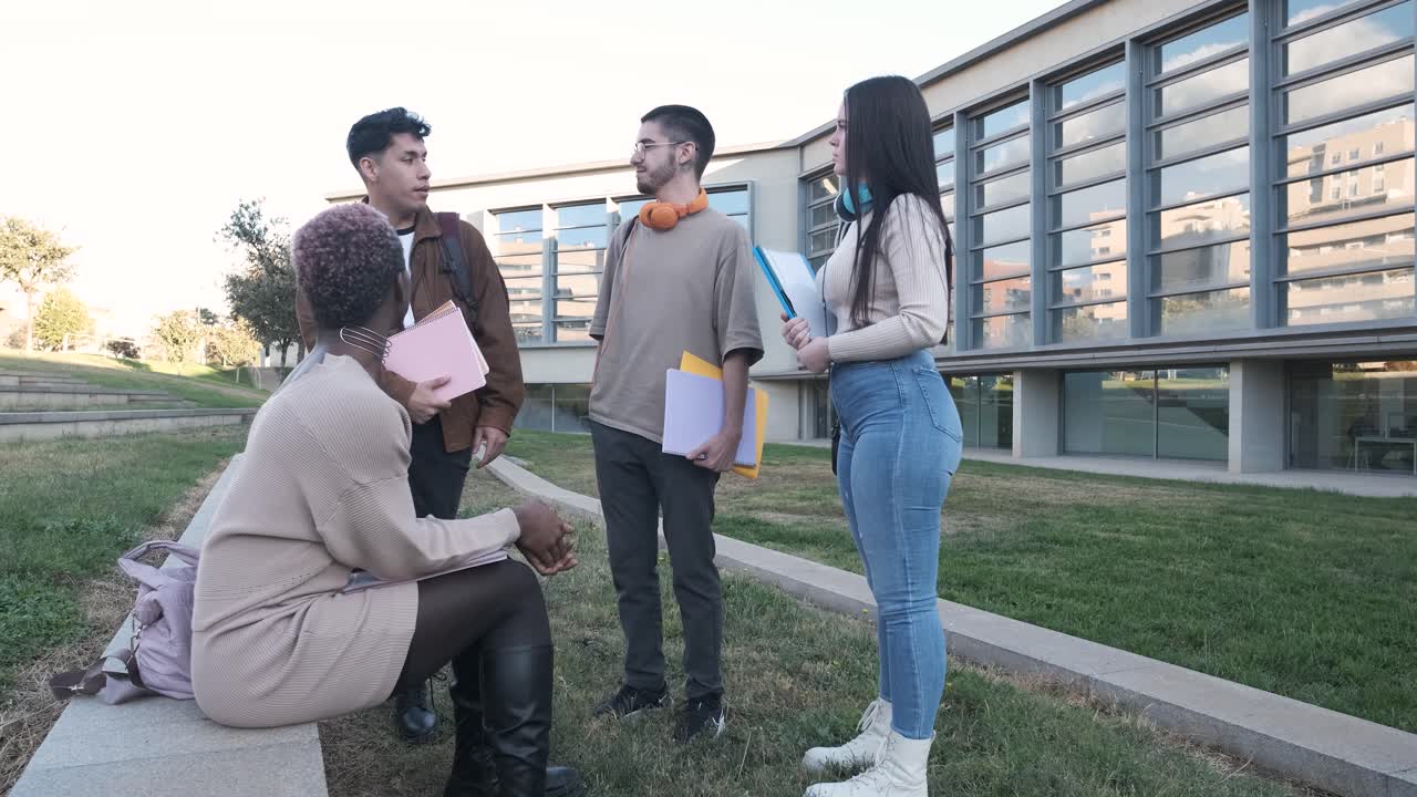 Diverse students talking after studies