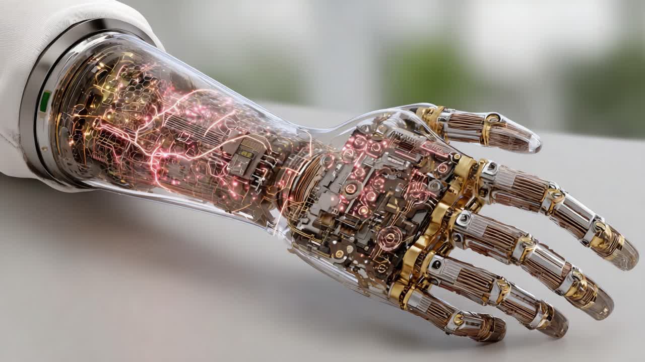 Mano Robotica Futuristica: Uno Sguardo Dettagliato alla Meccanica Intricata e alla Tecnologia Avanzata che Alimenta la Prossima Generazione di Arti Artificiali e Robotica.