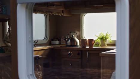 cozy kitchen interior in a campervan