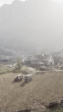 misty mountain village: a medieval rural scene