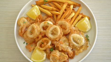 calamari - fried squid or octopus with french fries