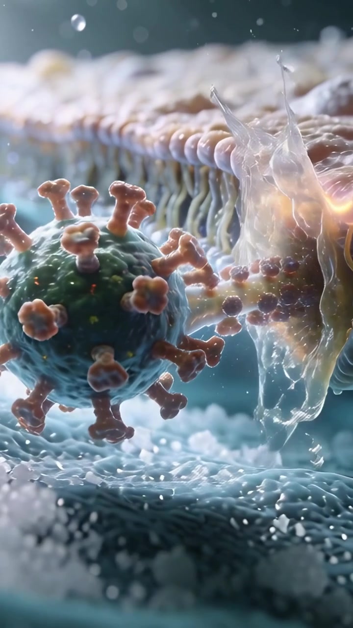 Vertikal video: Bevægelig filament forårsager virus-spikes, der kommer i kontakt med cellemembranen og igangsætter fusion