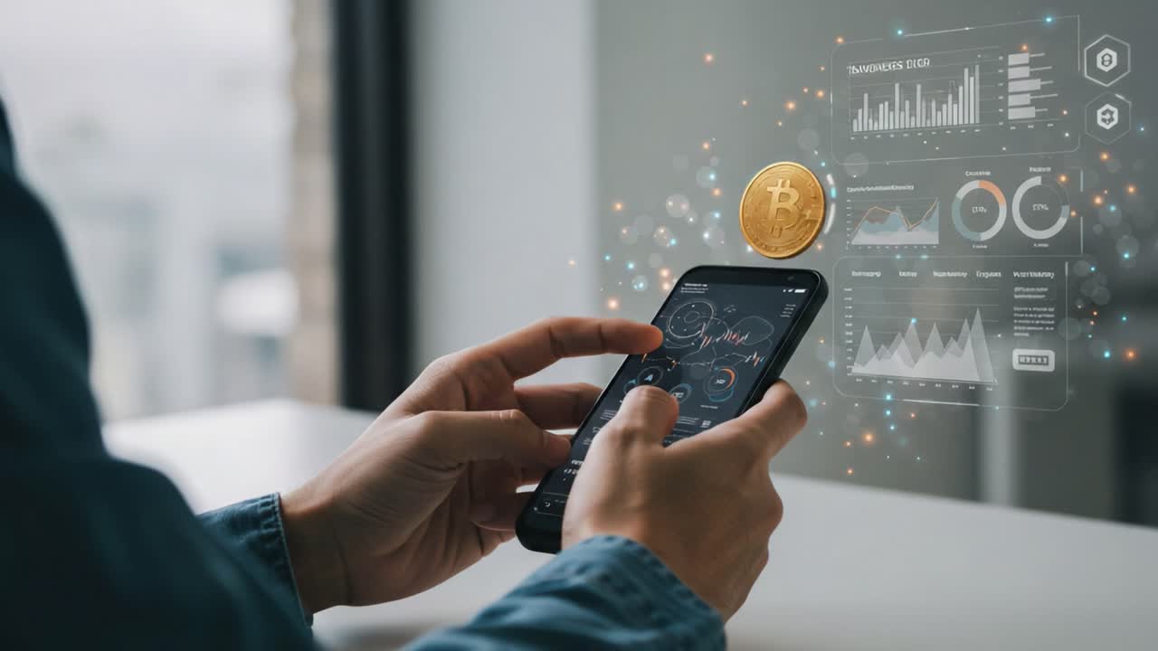 Exploring Cryptocurrency Solutions: A Close-Up View of Modern Financial Transactions Through a Smartphone Interface Featuring Bitcoin Dynamics