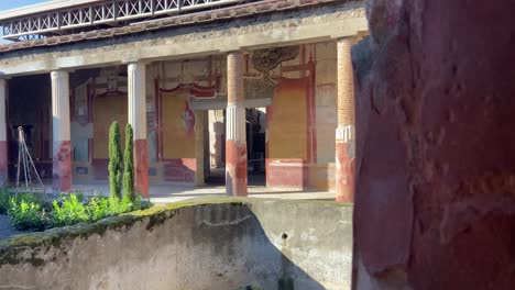 open courtyard in old wealthy roman villa in pompeii, italy