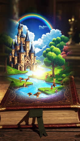 a series of magical pop-up books featuring enchanted castles, rivers, and fairytale landscapes