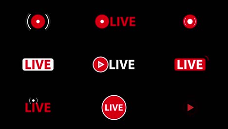 animated set of live streaming broadcasting icons on transparent backgroud