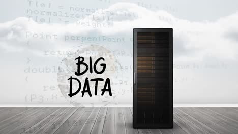 Animation-Eines-Servers-Mit-Big-Data-Text-Und-Datenverarbeitung-über-Clouds