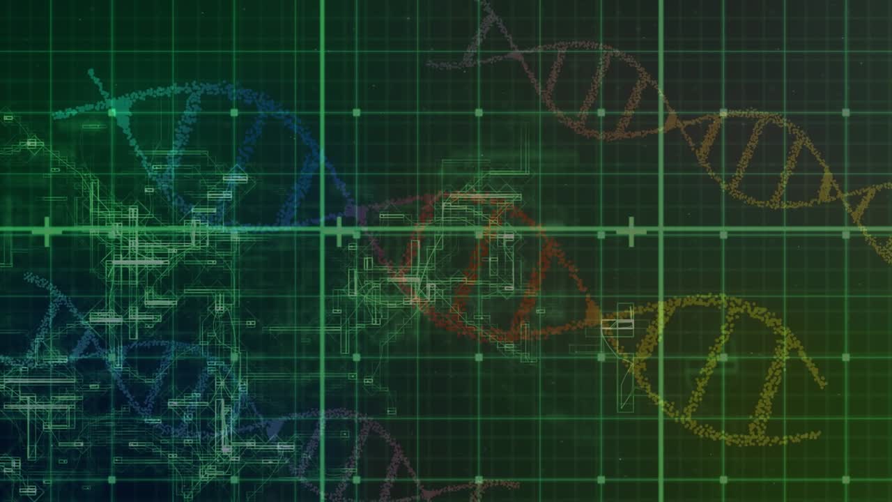 Animation of data processing and grid brain in green and black space