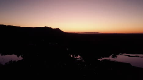 silhouette landscape of hunter valley in australia, colorful light sunset aerial