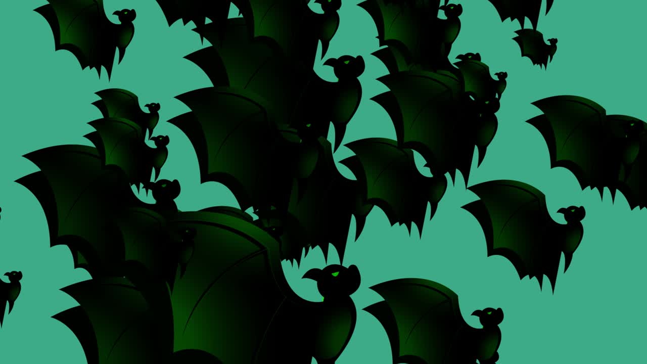 Halloween Bat - Halloween concept - Bats flapping their wings upwards -  Loopable - Hundreds of bat rush upwards - Halloween - Halloween flying bats endless loop - Bat Loopable - Blue Background - Green Color - А flock of bats
