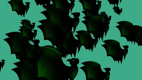 halloween bat - halloween concept - bats flapping their wings upwards -  loopable - hundreds of bat rush upwards - halloween - halloween flying bats endless loop - bat loopable - blue background - green color - а flock of bats