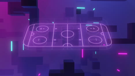 animación de un campo de deportes de videojuegos sobre un fondo púrpura