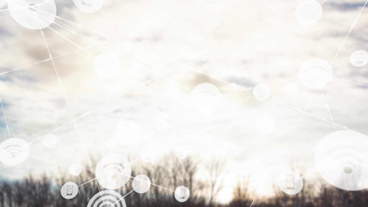Animation des Netzwerks von Verbindungen mit Icons über einer Landschaft