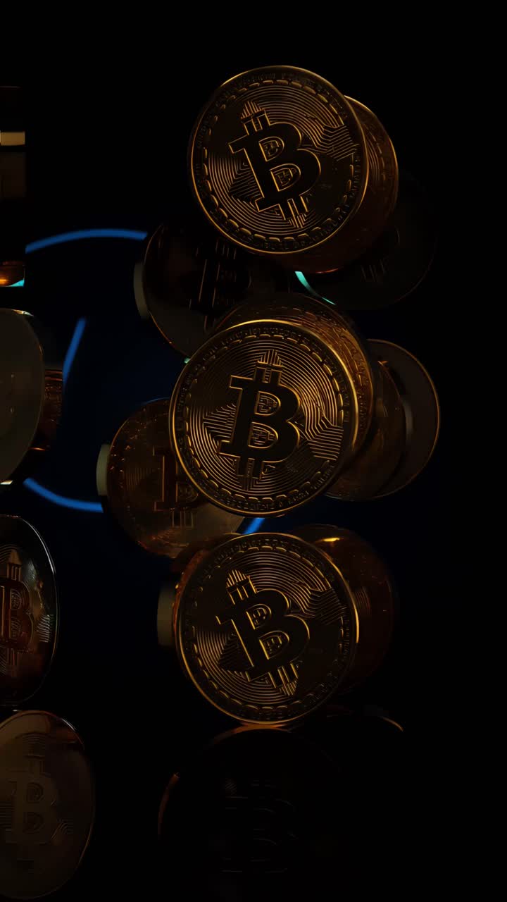 Animação de Bitcoin Dourado Girando em Fundo Escuro Cripto Cinematográfico 4K
