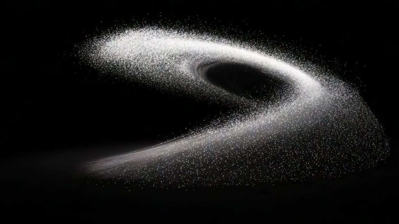 A mesmerizing cosmic swirl of shimmering particles and stardust, depicting the dynamic movement and ethereal beauty of the universe in a captivating visual display of light and motion