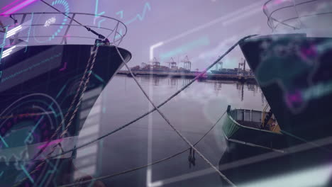 animación de redes de conexiones y procesamiento de datos en el puerto.