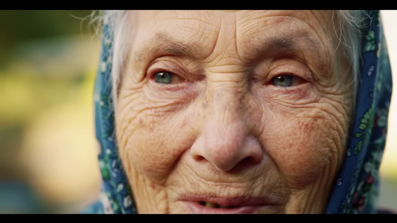 Un ritratto intimo di un'anziana signora, che cattura la profondità del suo personaggio e la sua saggezza attraverso tratti espressivi e un sorriso rassicurante