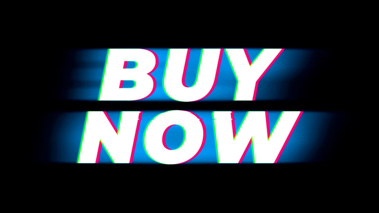 Buy Now Text Vintage Glitch Effect Promotion.