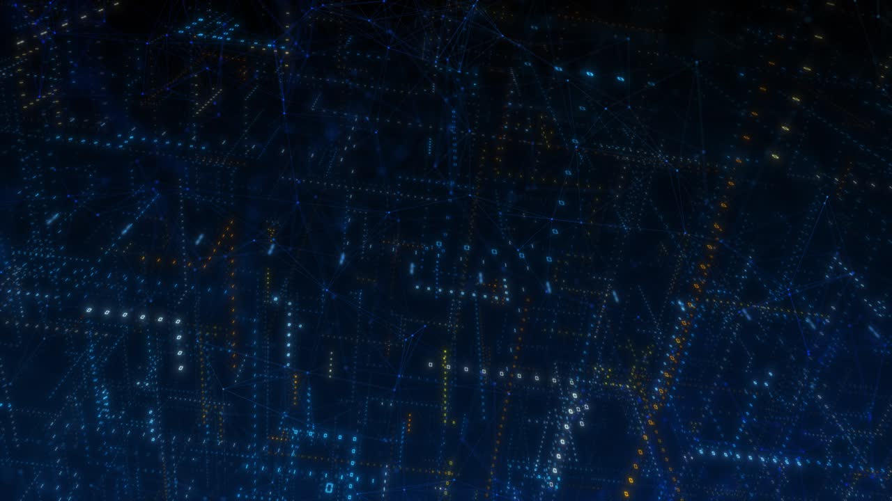Digital grid complex network lines glowing binary codes futuristic motion for ai data transfer cyber