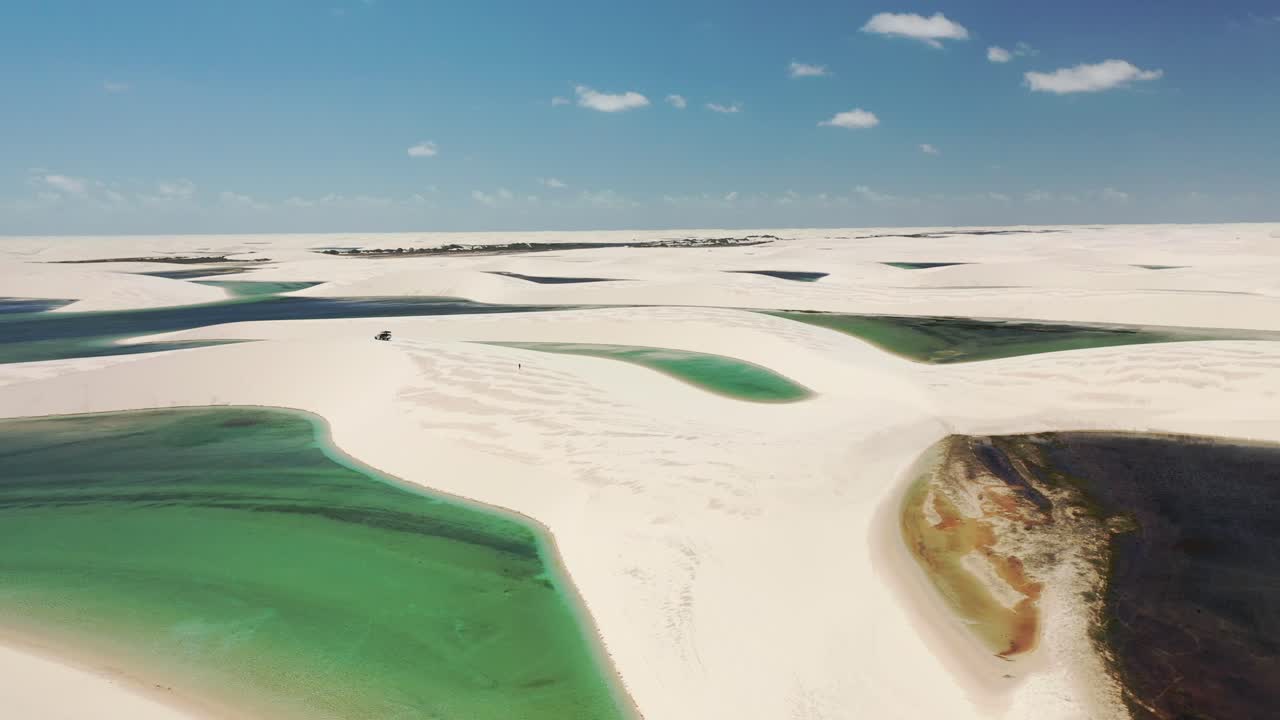 Drone view of dunes and lagoons in Lençóis Maranhenses National Park - Rota Lagoa Azul, Maranhão, Brazil