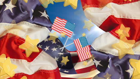 animación de estrellas amarillas sobre las banderas de los estados unidos de américa