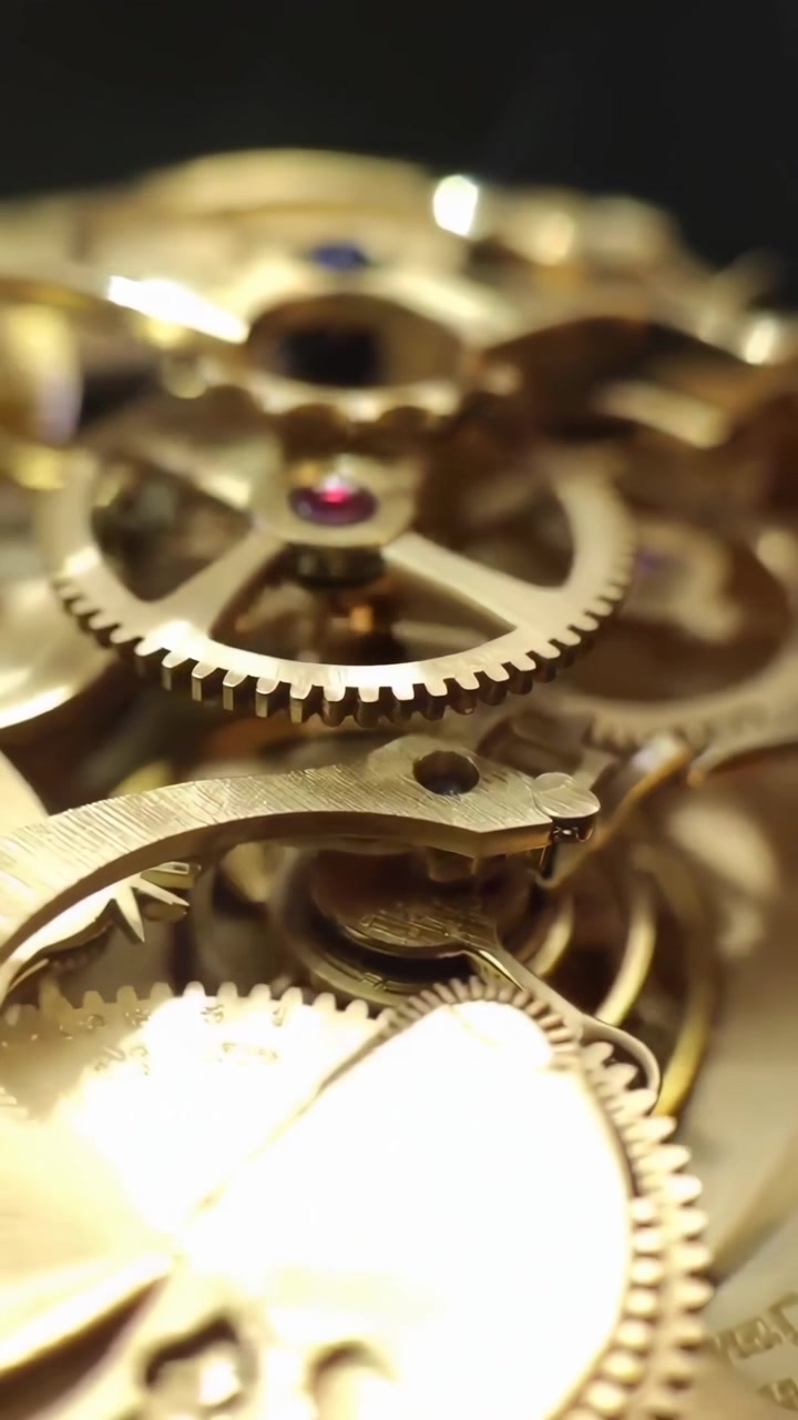 Macro Shot of Golden Watch Gears and Jewels Working