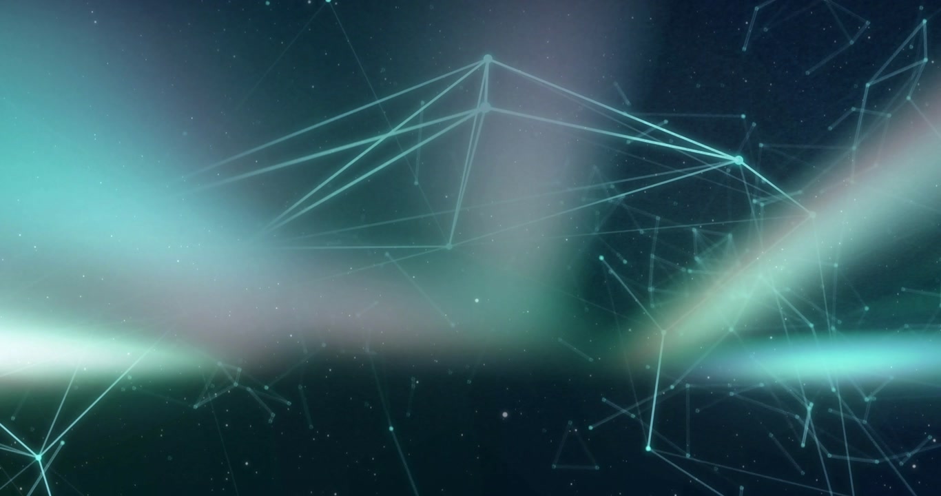Central light column brightening, nodes pulsing and wireframe forming, guiding technology visuals