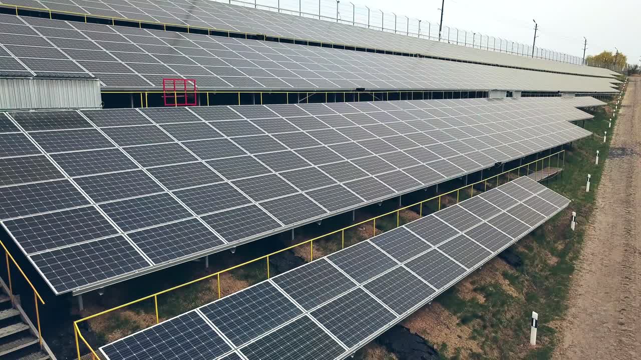 Solar panels. Power station. Blue solar panels. Solar farm. Source of ecological renewable energy.