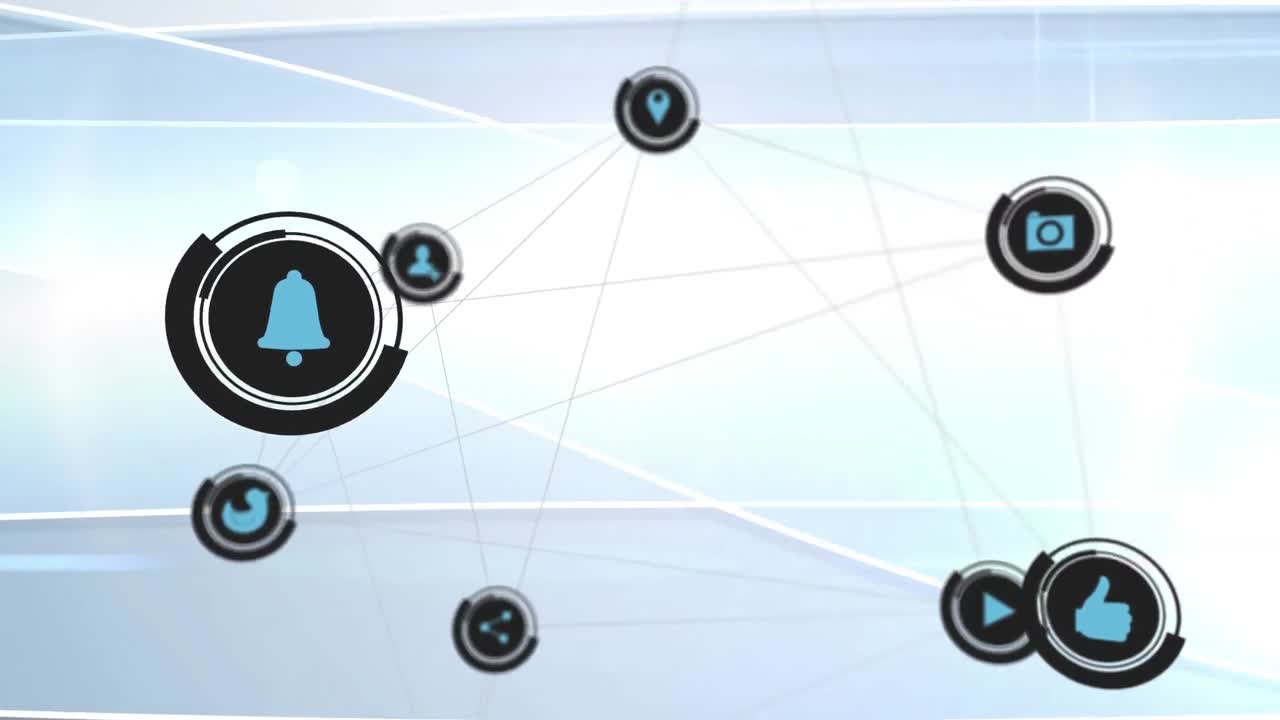 animação de ícones tecnológicos conectados em blackground branco