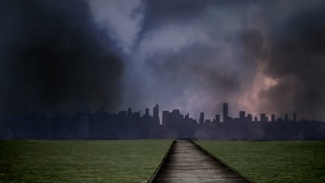 Blitz-Gegen-Die-Skyline-Der-Stadt