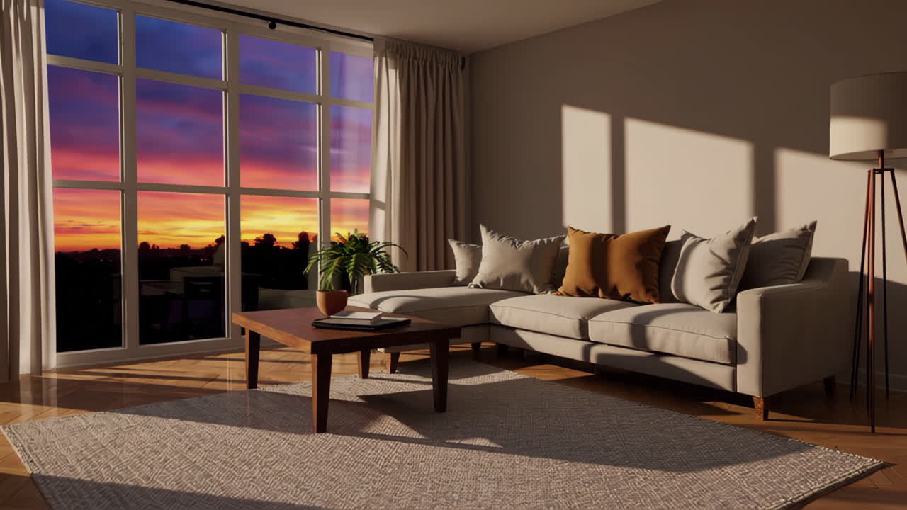 Salotto moderno con vista sul tramonto