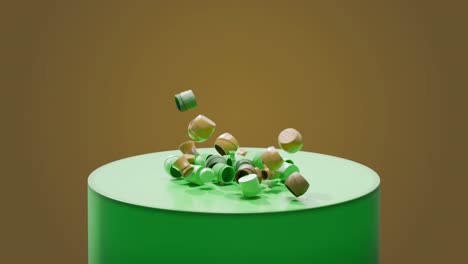 abstract composition of falling caps on a green cylinder