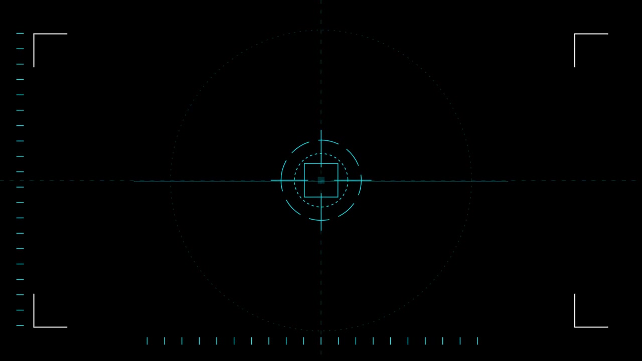 Digitalt HUD-interface med sigtekorn og scanningselementer