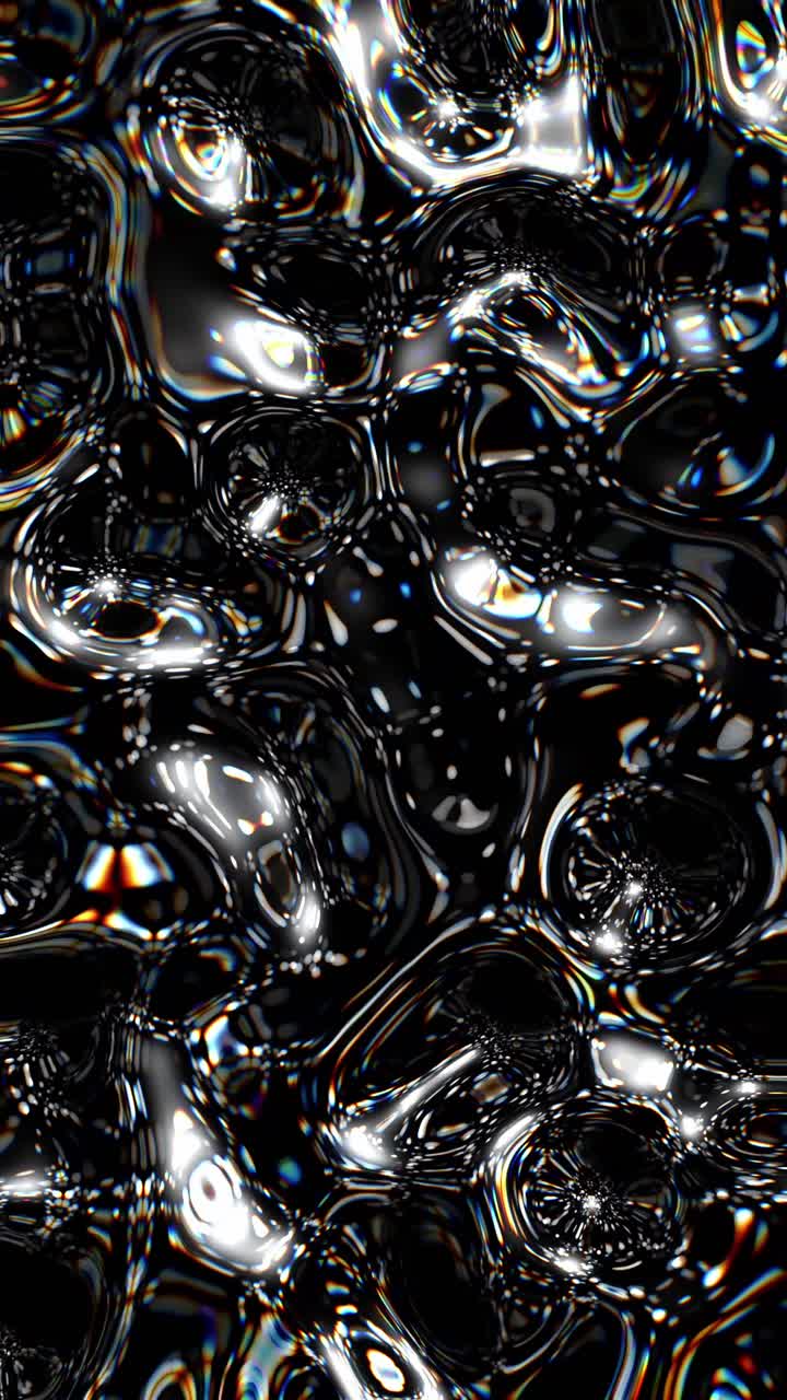 Abstract dark liquid chrome or mercury with iridescent reflections, perfect vertical background for social media stories