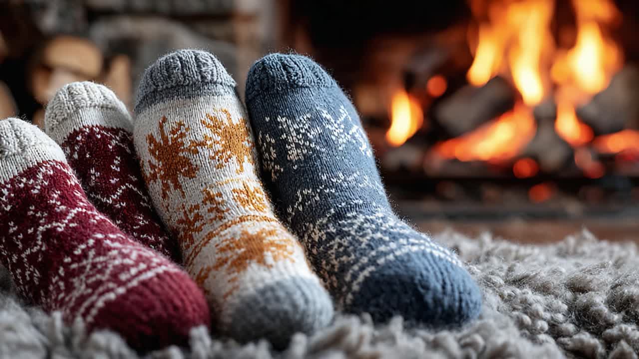 Warm and Cozy Knit Socks by the Fireplace: Embracing Comfort and Style During the Winter Season with Beautiful Patterns and Textures