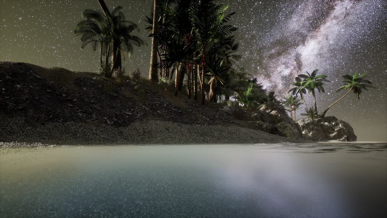 Beautiful fantasy tropical beach with Milky Way star in night skies