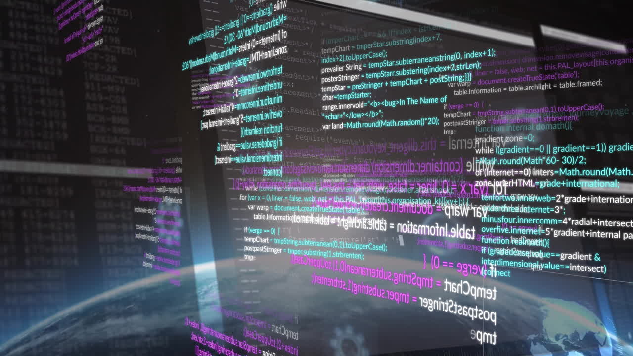 animación del procesamiento de datos en el mundo y las redes en fondo negro