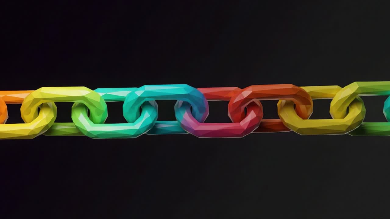 A Vibrant, Multicolored Chain Reflecting Unity and Connectivity with Angular Links in Various Bright Colors, Set Against a Dark Background for Striking Contrast