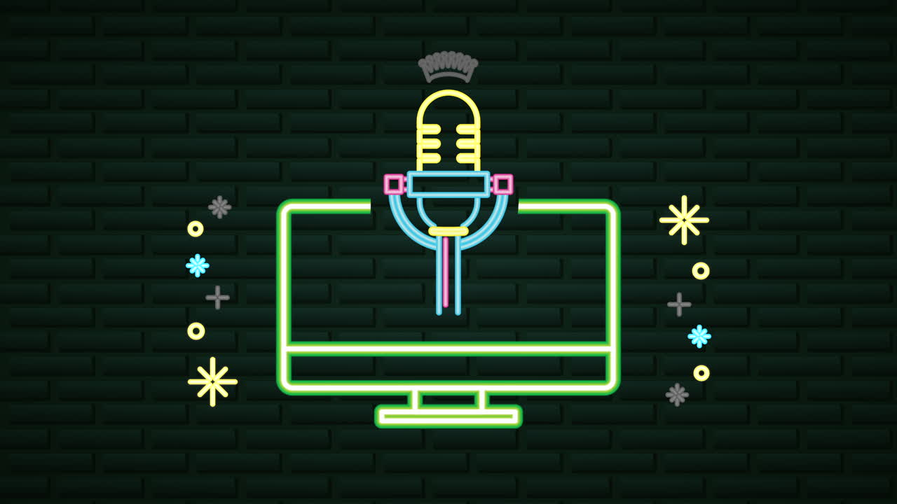 wand mit neonlicht-karaoke-label