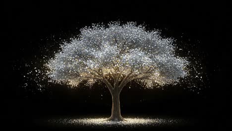a celestial tree emanating light and sparkles, creating a stunning visual display against a dark background, capturing the essence of nature's beauty and magic
